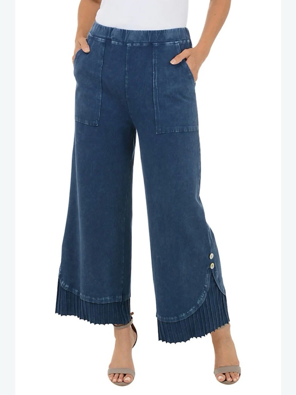 Jess & Jane Cotton Wide Leg Blue Pants